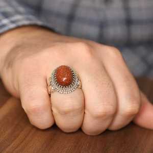 Anillo de Plata de Ley 925 para Hombre con Patrón Geométrico, Polvo de Oro, Arenisca y Circonita, Bañado en Rodio para Uso Diario - Product Image 2