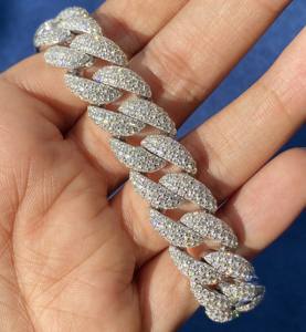 Newly Sparkling Fully Iced Out Cuban link 925 <b>Silver</b> <b>Bracelet</b> For <b>Men</b> in Round and Baguette Moissanite Diamonds - Product Image 5