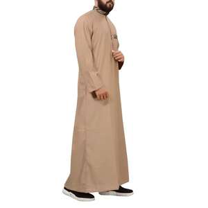 Jubba Arabe, Robe Islamique Longue, Coupe Ample, en Polyester, Manches Longues, Décontractée, Respirante, Col en V, Broderie, pour Homme, Style Plage - Product Image 4