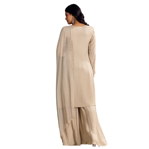 Vente en gros de vêtements ethniques pour femmes OEM Custom SuitSet Chinon Kurta Palazzo beige clair avec pétoncle Cutdana Dupatta Vente en gros - Product Image 5