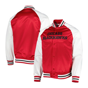 เสื้อแจ็กเก็ตแบบสแน็ปสำหรับผู้ชาย, เสื้อแจ็กเก็ตแขนยาวสำหรับสตรีทตัวเริ่มต้นวิทยาลัยสีน้ำเงินและผ้าซาตินสีแดง - Product Image 1