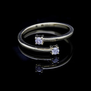 แหวนบายพาสทอง14K ดีไซน์เรียบง่ายทุกวันมีเพชรตัดสวยงามเป็นธรรมชาติสองเม็ดการตั้งค่าสี่ง่ามแบบคลาสสิก - Product Image 5