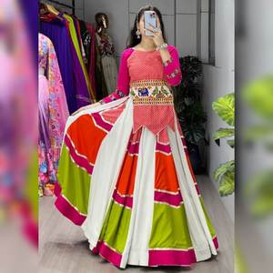 Diseñador Navratri Wear Mirror Work Twill Listo Para Usar Lehenga Choli - Product Image 1