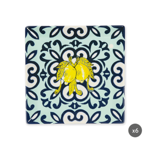 Square Ceramic Modern Multicolor Dessert Plates Amalfi by Excelsa Digital Printing Technique Lemon Mediterranean Amalfi Coast - Product Image 1