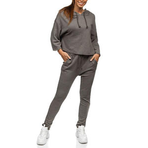 2025 nuevo chándal de mujer de algodón grueso de dos piezas en blanco Jogging traje liso de gran tamaño pulóver sudaderas con capucha conjunto de mujeres - Product Image 4