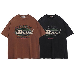 Men's Heavy <b>Washed</b> Summer T-Shirt Silk Screen Printed Solid <b>V</b>-neck Short-Sleeved Oversized Fit 100% Cotton Woven Breathable - Product Image 2