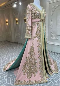 STUNNING-ZARI-EMBROIDERY on <b>LIGHT</b>-PINK-Caftan with EMBELLISHED CRYSTAL GLASS BEADS,STONE,DABKA WORK for Parties/Weddings=2024 - Product Image 2