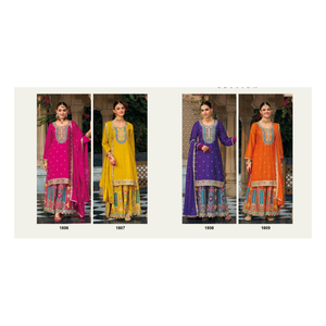 Costume de palazzo avec chinon lourd et travail de broderie complexe idéal pour les mariages, les événements culturels et les occasions festives - Product Image 1