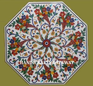 Hotel Home Bar Decorative Lavish Table Top From India Available in <b>Large</b> Quantity Octagonal Shape White <b>Marble</b> Inlay Table Top - Product Image 1