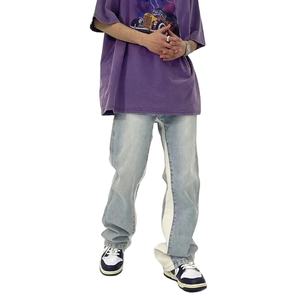 กางเกงยีนส์แฟชั่นใหม่สไตล์วินเทจทรงแบ็กกี้ขาบานสำหรับผู้ชายและผู้หญิง ลวดลายปะติดปะต่อแบบเรโทร ลุคฮิปฮอป - Product Image 1