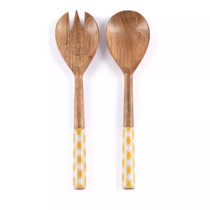 Juego de cuchara y tenedor de Acacia al por mayor de lujo moderno, servidores de ensalada de madera con mango impreso esmaltado, accesorios de cocina, servidor de ensalada - Product Image 3