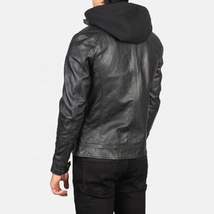 Chaqueta de Motocicleta de Cuero Genuino de Cordero con Capucha Desmontable y Cuello con Botones a Presión para Hombre o Mujer - Product Image 4