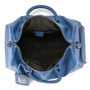 Sac de voyage en cuir bleu, sac de week-end, pliable, portable, fermeture à glissière, sangle réglable, imperméable, grande capacité, durable - Product Image 4
