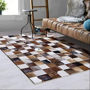 Alfombra de retazos cosida a mano cuadrada moderna de pila alta de cuero de vaca Real precio al por mayor - Product Image 1