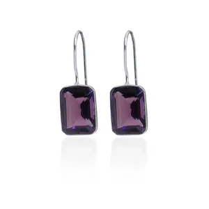 Pendientes de Gota de Amatista con Piedras Preciosas Moradas para Mujer, Joyería de Moda en Color Plata - Product Image 3