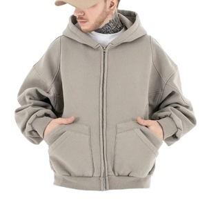Vente en gros style unique Sweat à capuche zippé à double poches en coton épais à épaules tombantes Sweat à capuche zippé personnalisé - Product Image 2