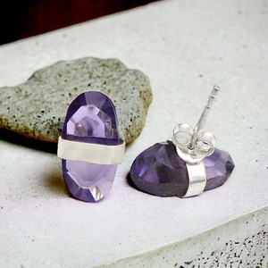 <b>Emerald</b> Cut <b>Earring</b> 925 Sterling Silver Natural Purple Amethyst Gemstone Oval Shape <b>Stud</b> <b>Earrings</b> February Birthstone Jewelry - Product Image 2