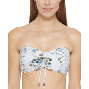 Top bikini DKNY da donna blu stampato con fascia e laccetti frontali, taglia XL, traspirante, due pezzi, con motivo a maglia, push-up, taglio sgambato - Product Image 1