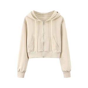 Custom <b>Women's</b> Cotton Terry Long Sleeve Zip-up <b>Turtleneck</b> Hoodie Wholesale Casual Cropped Short Hoodies Winter Washed Techniques - Product Image 1