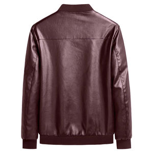 แจ็คเก็ตหนังแท้ทรงบอมเบอร์สีเบอร์กันดี ผ้าถักแบบริบ สไตล์เบสบอล สปอร์ต ทันสมัย เหมาะกับการขี่สกู๊ตเตอร์ ลำลอง ทรงเข้ารูป เรียบหรู สไตล์เรโทร สำหรับนักขี่มอเตอร์ไซค์ - Product Image 2
