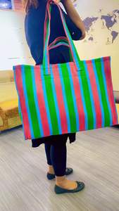 Bolsas de compras reutilizables a rayas de PP tejidas recicladas de nailon ecológicas Supermercado hecho de plástico de polipropileno reciclado sostenible - Product Image 4