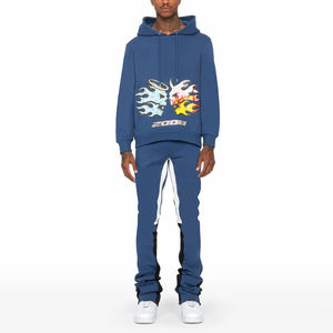 Ensemble de survêtements vintage délavés pour hommes, deux pièces, 100 % coton, avec logo personnalisé imprimé, sweats à capuche et pantalons de survêtement, hiver - Product Image 1