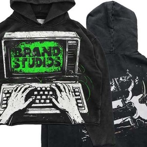 เสื้อครอปผู้ชายทรงหลวมมีฮู้ดผ้าหนาทรงสตรีทแวร์ - Product Image 6