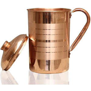 Pichet à eau en cuivre pur de conception la plus récente de haute qualité 100% cruche en cuivre étanche pour la maison hôtel restaurants utilisation de mariage - Product Image 1