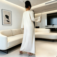 Robe maxi élégante et modeste sur mesure, col en V, manches longues, avec broderie florale, couleur unie, vêtements de tous les jours pour femmes