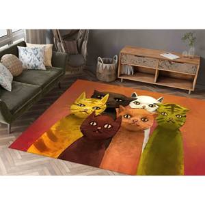 Tapis imprimé avec un motif de chat abstrait, tapis imprimés en 3D, peinture de six chats, tapis de bureau à thème animalier, tapis en velours - Product Image 2
