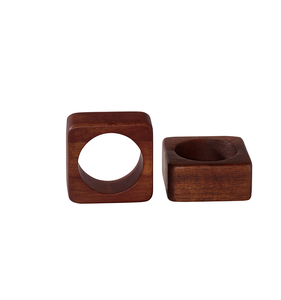 Anneaux de serviette en bois design antique forme carrée couleur marron fournitures d'hôtel de mariage décor de table porte-serviettes - Product Image 2