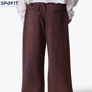 กางเกงวอร์มขาบานของผู้ชายกางเกงวิ่งขายาวผ้าโพลีเอสเตอร์/ ผ้าฝ้ายแบบซ้อนกันสี100% สีดำระบายอากาศได้ไซส์พิเศษ - Product Image 4