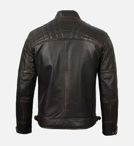 Veste de motard d'hiver décontractée à col montant pour hommes en cuir d'agneau véritable noir avec fermeture à glissière ODM Type d'approvisionnement - Product Image 5