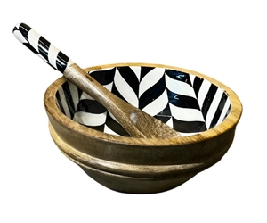 Cuenco de hojas monocromáticas Madera de mango Cuencos de ensalada de madera decorativos hechos a mano con utensilios para servir Accesorio de comedor de madera - Product Image 2