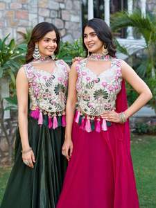 Femmes été col en v taille libre longueur au sol Lehenga Choli décontracté Festival mignon lâche lourd broderie séquence Thred Patchwork - Product Image 5