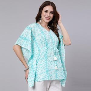 Vestido Kaftán de Algodón con Estampado Tie Dye Azul Claro, Estilo Casual Elegante con Cintura Elástica, Talla Única XS-XL para Salir de Noche - Suministro ODM - Product Image 4