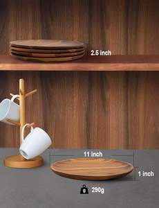Plato de servicio de madera maciza redondo personalizado seguro para el hogar bandeja de aperitivos de madera de nogal negro de lujo patrón de planta de cocina ecológico - Product Image 3