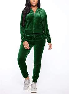 Vêtements personnalisés de haute qualité pour femmes Sweat-shirt à capuche zippé en velours ajusté Joggers Survêtements Y2K Ensemble deux pièces en velours - Product Image 2