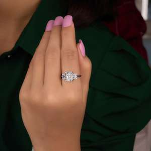 3.80 Ct <b>Cushion</b> & Oval Cut Moissanite Engagement Ring Elongated <b>Cushion</b> with Hidden Halo in Unique Dual Shape Moissanite Ring - Product Image 1