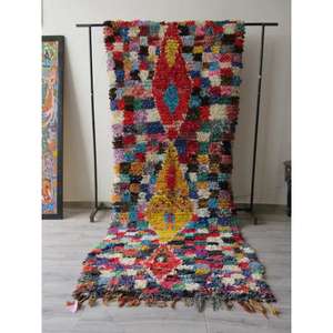 Auténtica Alfombra Marroquí Hecha a Mano, Boucherouite, Estilo Bohemio, Colorida, Vintage, Decoración Artesanal del Atlas - Product Image 1
