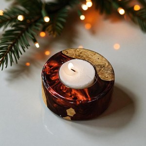 Porte-bougie artisanal en résine et bois, forme personnalisée, pour la décoration de la maison et les intérieurs de luxe - Product Image 5