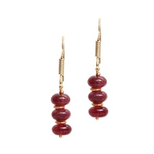 Handcrafted Pink Strawberry Quartz Gemstone <b>Earrings</b> with <b>Gold</b> Spacer Beads & <b>Gold</b> Plated Hook Dangles <b>Earrings</b> - Product Image 2