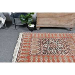 Alfombra turca Vintage clásica naranja Beige 3,3X4,9 pies Patchwork Alfombra de lana respaldo de látex para decoraciones de sala de estar - Product Image 2
