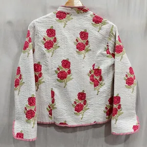 Belle veste à col matelassé imprimé de blocs floraux Nouveau imprimé hiver Style tendance courte longueur coton rempli - Product Image 3