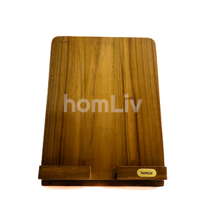 HomLiv Natural Teak Wood Handmade Adjustable Foldable <b>Tablet</b> PC <b>Stand</b> Desktop Holder Beige Name Sign Display Kitchen Counter - Product Image 3