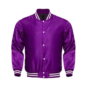2023 New Arrival Spring/Autumn Purple Jacket Casual Bomber Basketball Varsity Jacket Silk Satin Fashion Jacket