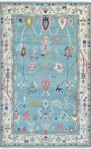 Alfombra floral Oushak étnica vintage tejida a mano de lana auténtica lavable para uso doméstico a la venta en la sala de estar - Product Image 4