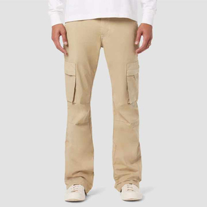 Elegantes pantalones acampanados de tiro alto de color caqui para hombres, ropa informal con múltiples bolsillos de carga, lavado de colores, precio al por mayor - Product Image 1