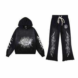 Jersey de calle de alta calidad de Hip Hop, transpirable con Jersey, de lavado ácido Sudadera con capucha, pantalón acampanado, chándal - Product Image 2