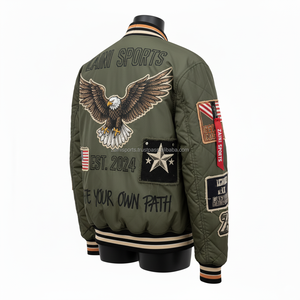 Women Bomber Jacket Premium Nylon Twill 250GSM Quilted Green With Embroidery Patch Custom Logo Design Women's Bomber Jackets - Product Image 5